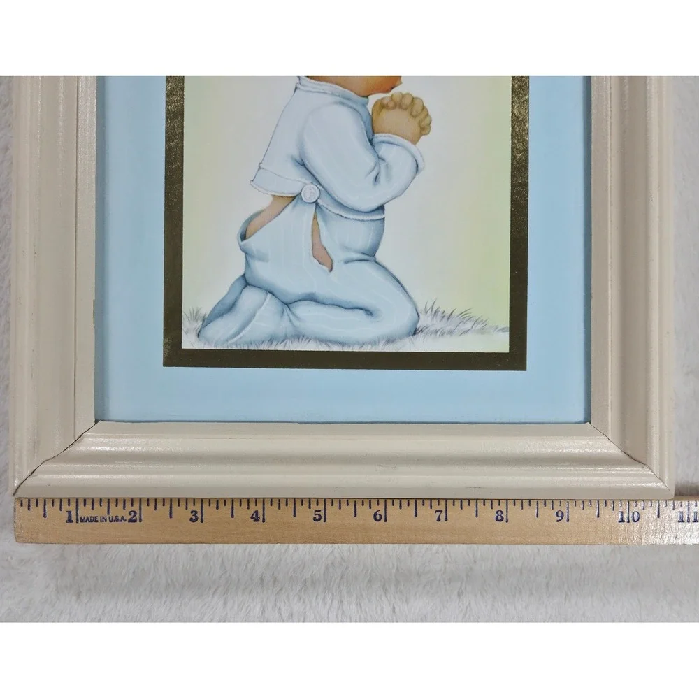 VTG Pair Charlot Byj Prints Framed Gold Foil Mat Praying Boy GIrl Nursery Art